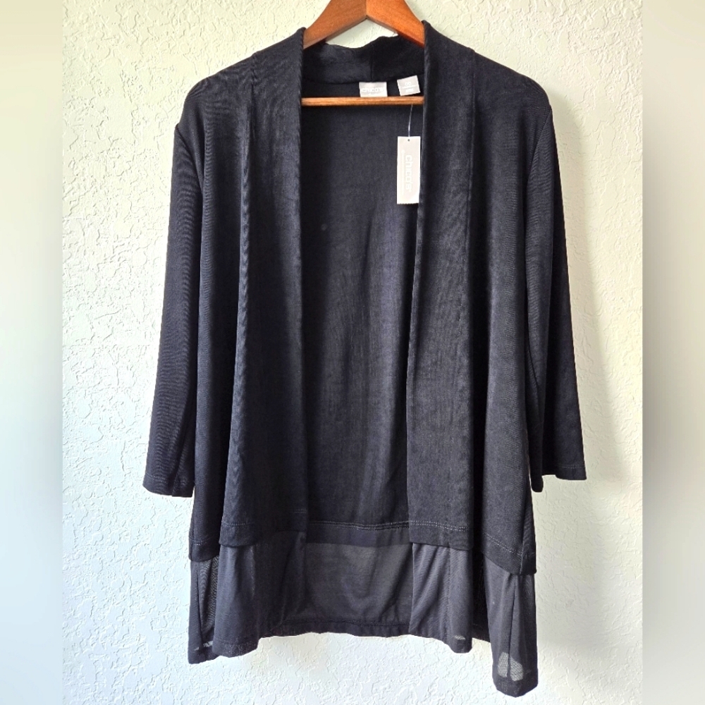 Chico's Black Travelers Knit Cardigan Sheer Hem New with tags size 2‎